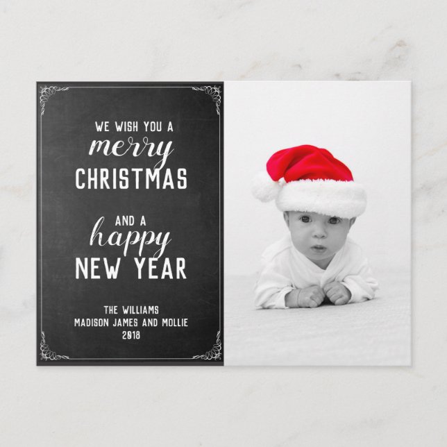 Chalkboard Merry Christmas  New Year Holiday Photo Postcard (Front)