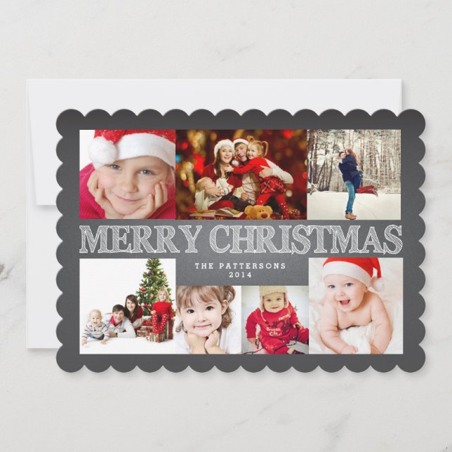 Chalkboard Merry Christmas Photo Collage Holiday Card (Front)