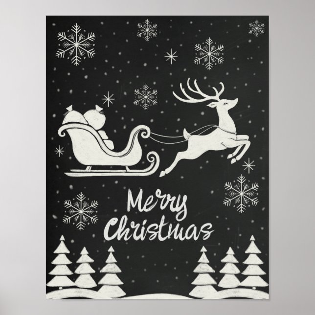 Chalkboard Merry Christmas Poster with Reindeer  (Front)