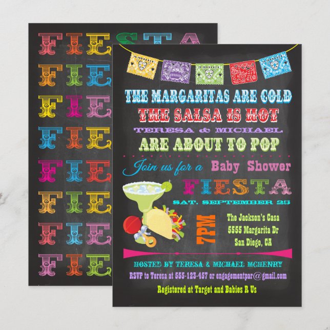 Chalkboard Mexican Fiesta Adoption Baby Shower Invitation (Front/Back)