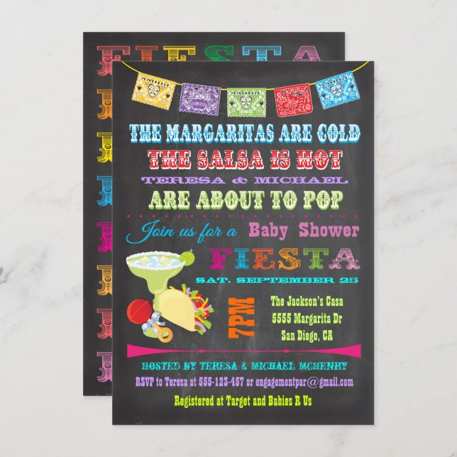 Chalkboard Mexican Fiesta Adoption Baby Shower Invitation (Front/Back)