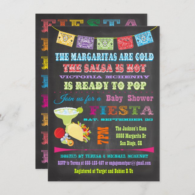 Chalkboard Mexican Fiesta Baby Shower invitations (Front/Back)