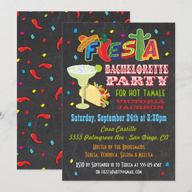 Chalkboard Mexican Fiesta Bachelorette Party Invitation (Front/Back)