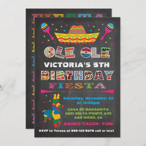 Chalkboard Mexican Fiesta Birthday Party Invitation