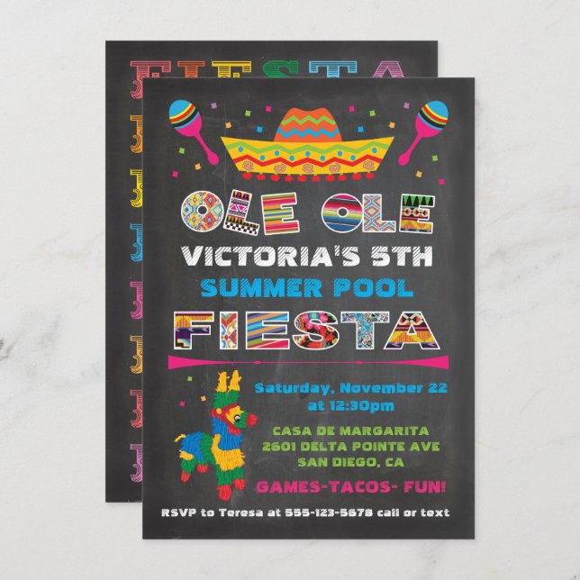 Chalkboard Mexican Fiesta Birthday Party Invitation (Front/Back)