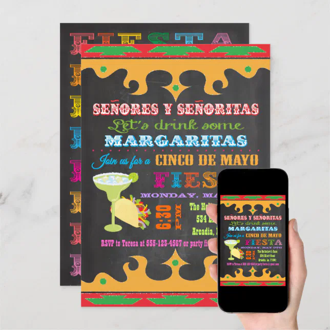 Chalkboard Mexican Fiesta Cinco de Mayo Invitation Zazzle