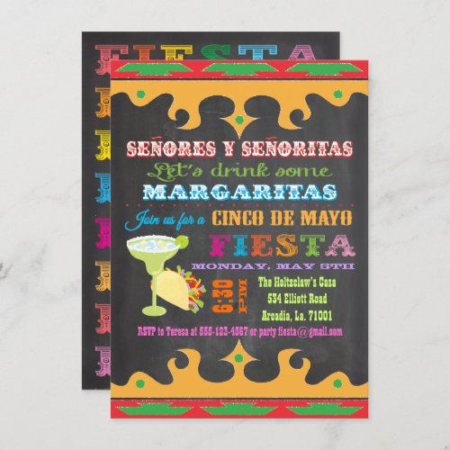 Chalkboard Mexican Fiesta Cinco de Mayo Invitation