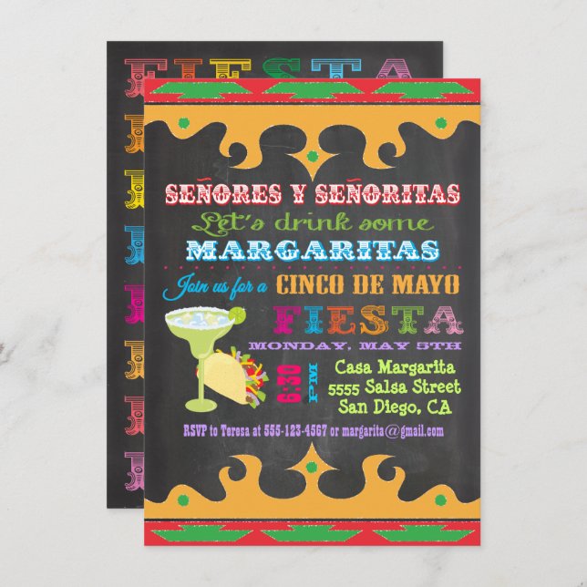 Chalkboard Mexican Fiesta Cinco de Mayo Invitation (Front/Back)
