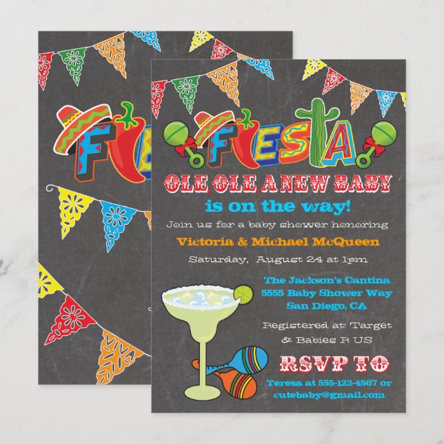 Chalkboard Mexican Fiesta Couples Baby Shower Invitation (Front/Back)