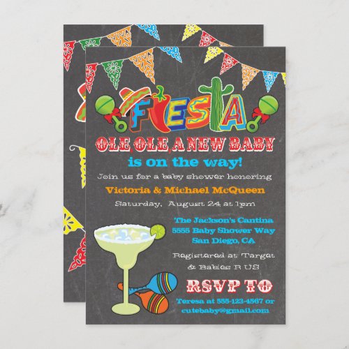 Chalkboard Mexican Fiesta Couples Baby Shower Invitation