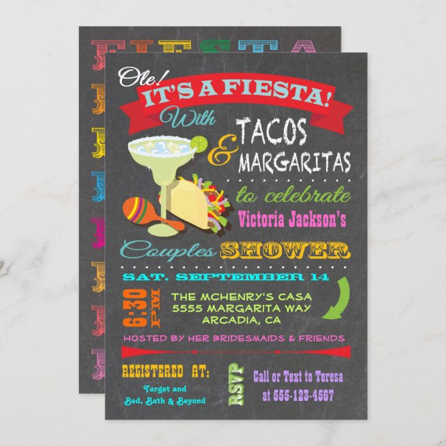 Chalkboard Mexican Fiesta Couples Shower Invitation (Front/Back)