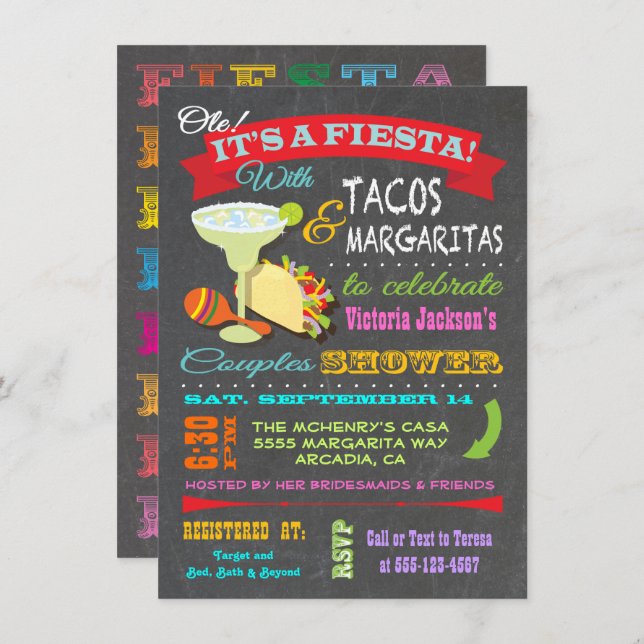 Chalkboard Mexican Fiesta Couples Shower Invitation (Front/Back)