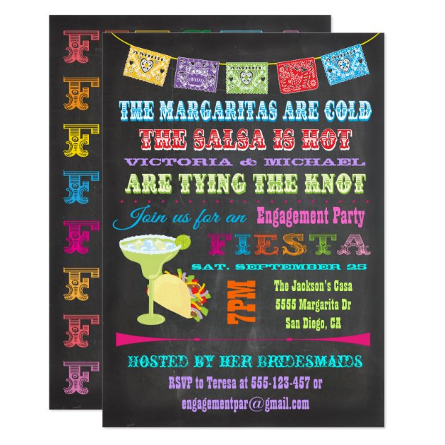 Chalkboard Mexican Fiesta Engagement Party Invitation