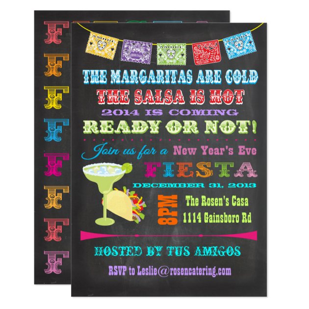 Chalkboard Mexican Fiesta New Year's Eve Party Invitation