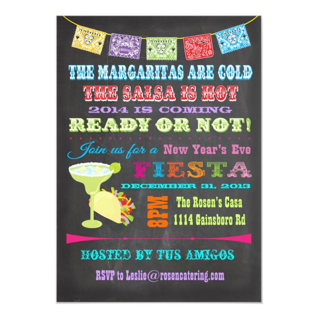 Chalkboard Mexican Fiesta New Year's Eve Party Invitation