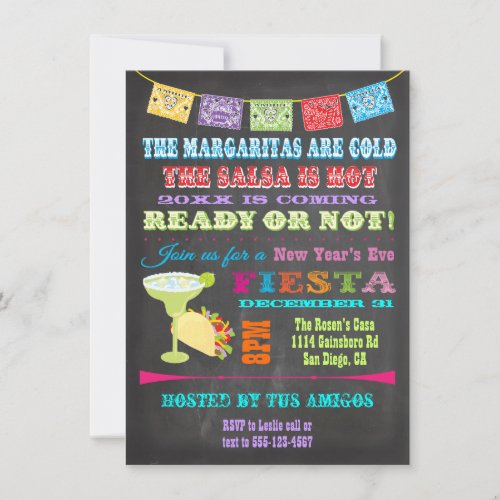 Chalkboard Mexican Fiesta New Years Eve Party Invitation