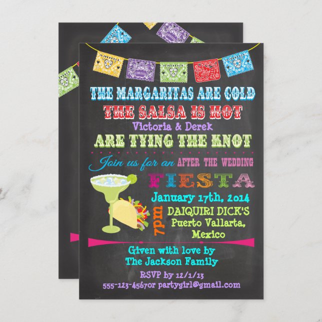 Chalkboard Mexican Fiesta Post Wedding Invitation (Front/Back)