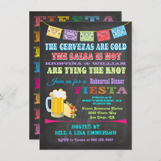 Chalkboard Mexican Fiesta Rehearsal Dinner Invitation (Front/Back)