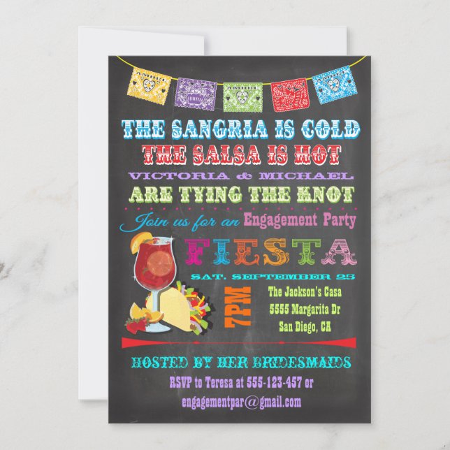 Chalkboard Mexican Fiesta Sangria Rehearsal Dinner Invitation (Front)