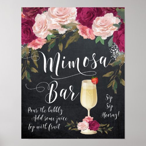 Chalkboard Mimosa Bar Sign burgundy floral