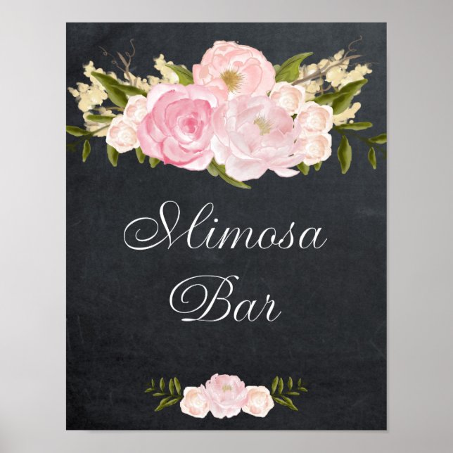chalkboard mimosa bar sign pink roses (Front)