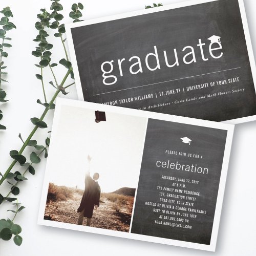 Chalkboard Minimal Graduate Photo Graduation Party Invitation