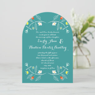Chalkboard Mint and Coral Floral Garland Wedding Invitation
