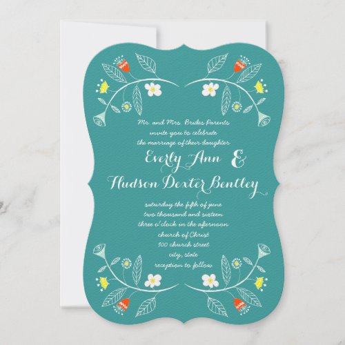 Chalkboard Mint and Coral Floral Garland Wedding Invitation