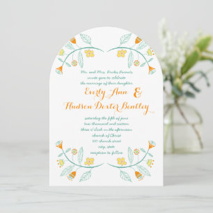 Chalkboard Mint and Orange Floral Garland Wedding Invitation