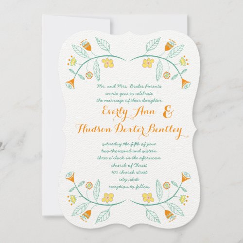 Chalkboard Mint and Orange Floral Garland Wedding Invitation