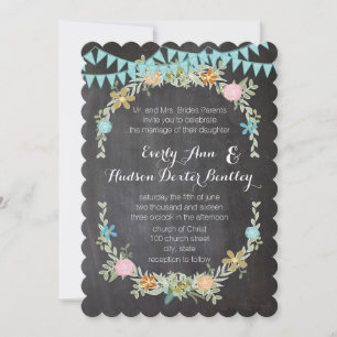 Chalkboard Mint Bunting Pennant Garland Wedding Invitation