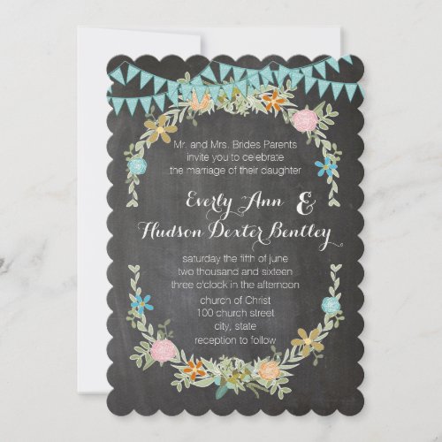 Chalkboard Mint Bunting Pennant Garland Wedding Invitation