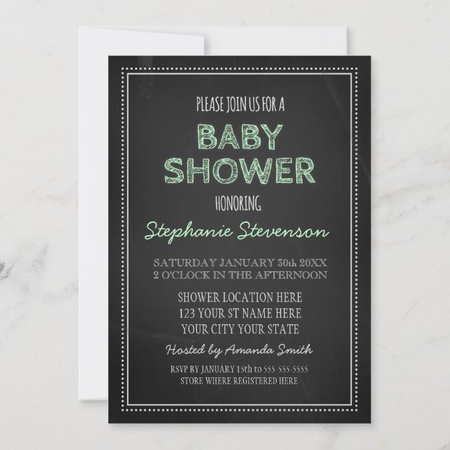 Chalkboard Mint Custom Baby Shower Invitations (Back)