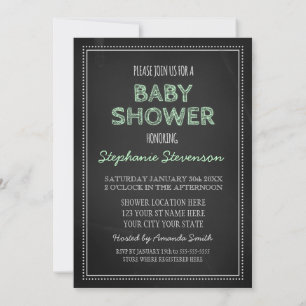 Chalkboard Mint Custom Baby Shower Invitations