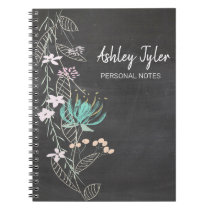 chalkboard mint  floral girly cute personalized notebook