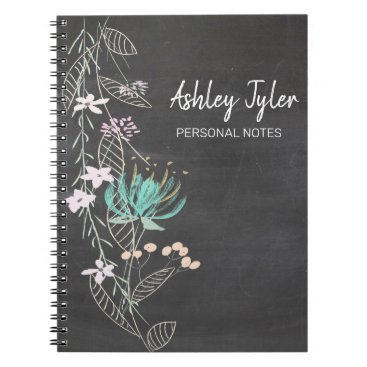 chalkboard mint  floral girly cute personalized notebook