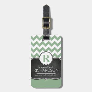 Chalkboard Mint Green Chevron Monogram Luggage Tag by PartyHearty at Zazzle