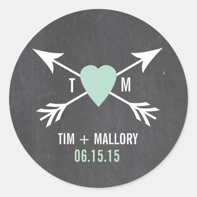 Chalkboard Mint Heart + Arrow | Wedding Stickers (Front)