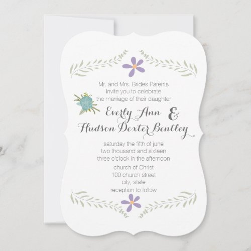 Chalkboard Mint Lilac Aqua Floral Garland Wedding Invitation