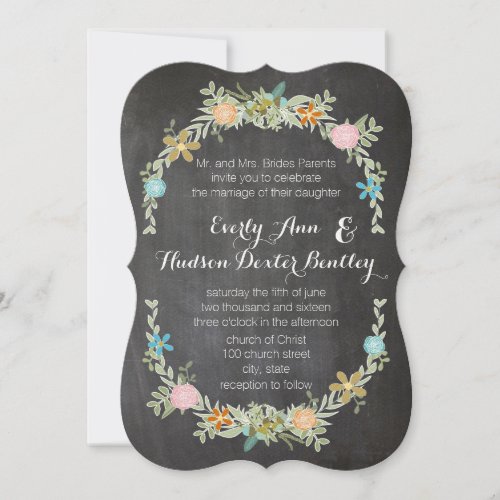 Chalkboard Mint Pink Aqua Floral Garland Wedding Invitation