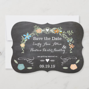 Chalkboard Mint Pink Aqua Floral Garland Wedding Invitation