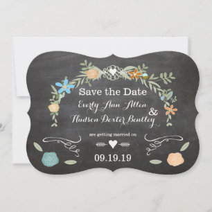 Chalkboard Mint Pink Aqua Floral Garland Wedding Invitation