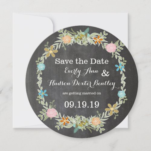 Chalkboard Mint Pink Aqua Floral Garland Wedding Save The Date
