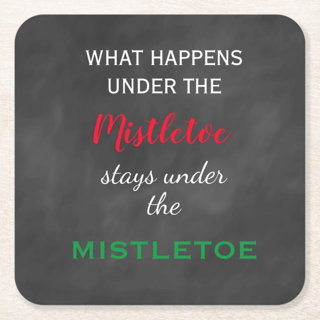 Chalkboard Mistletoe Holiday Square Paper Coaster (Front)