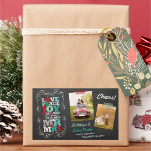 Chalkboard Mistletoe Vintage First Christmas Photo Rectangular Sticker