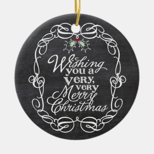 Chalkboard Mistletoes Script Merry Christmas Photo Ceramic Ornament