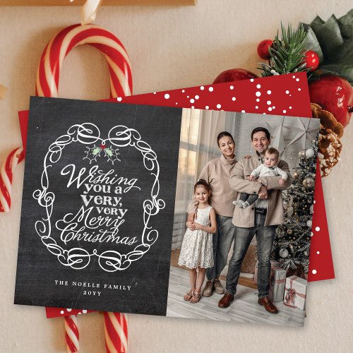 Chalkboard Mistletoes Script Merry Christmas Photo Holiday Card