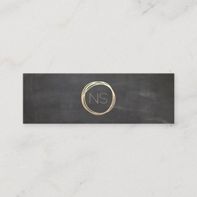 Chalkboard Modern Gold Circle Accent Monogram Mini Business Card (Front)