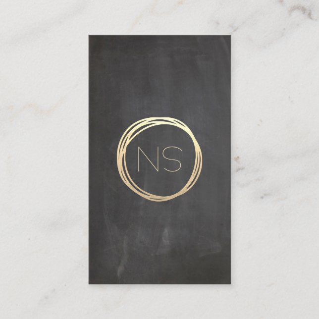 Chalkboard Modern Gold Circle Monogram Vertical Business Card (Front)