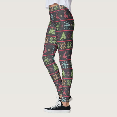 Chalkboard Modern Nordic Knit Pattern Ugly Sweater Leggings